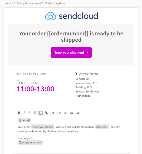 Tracking email text editor example