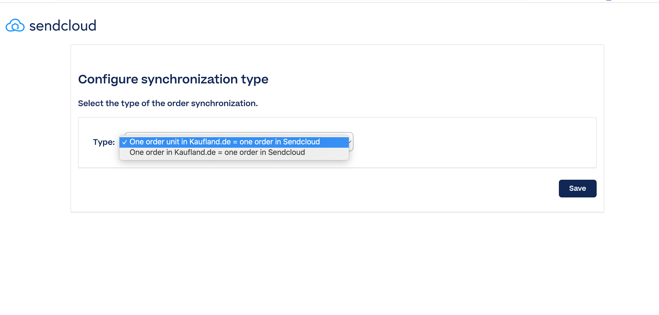 Options du type de synchronisation dans les paramètres de l'intégration Kaufland dans Sendcloud